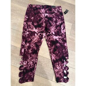 Lane Bryant Womens Tie-Dye Leggings With Lattice Hem Size 18/20 Pink/Black New